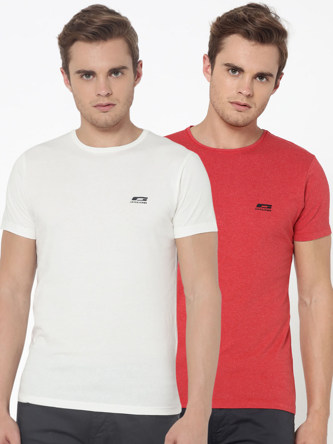 Pack Of Two Crew Neck T-Shirts- Red & White - S