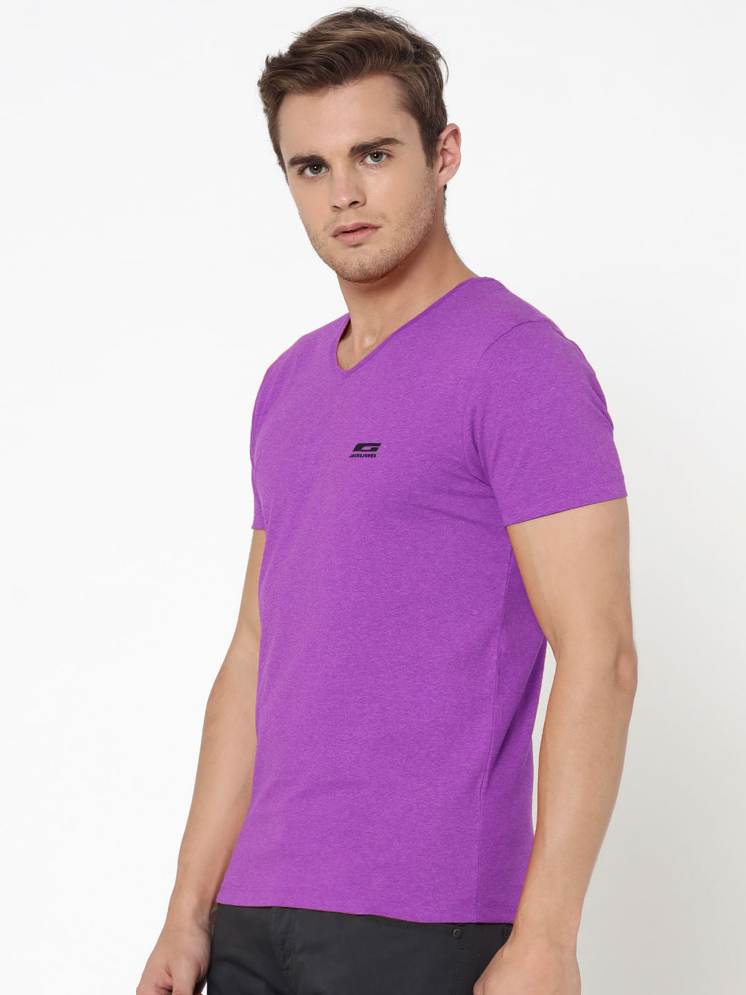 Pack Of Two V-Neck T-Shirts- Purple And Black