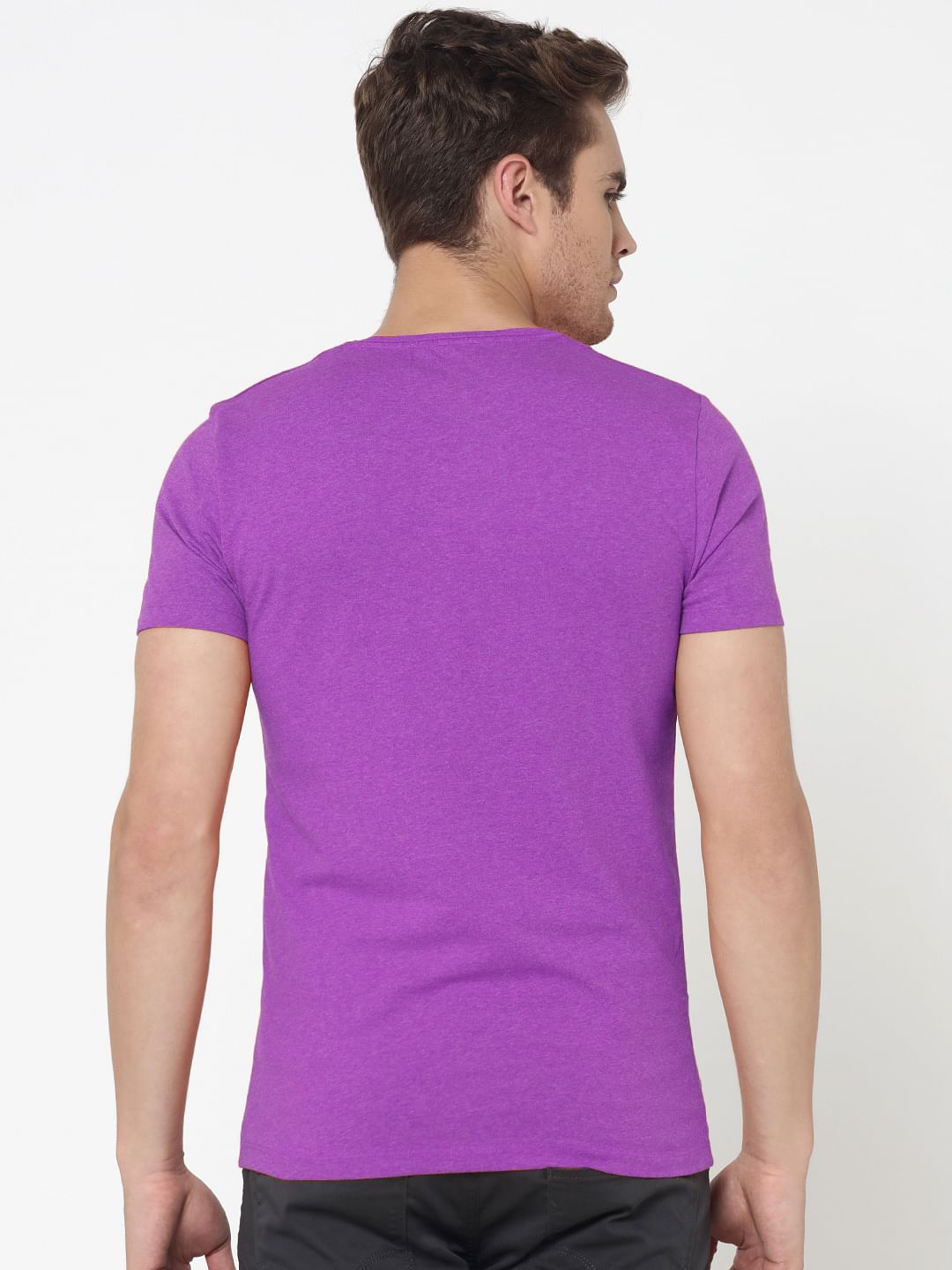Pack Of Two V-Neck T-Shirts- Purple And Black