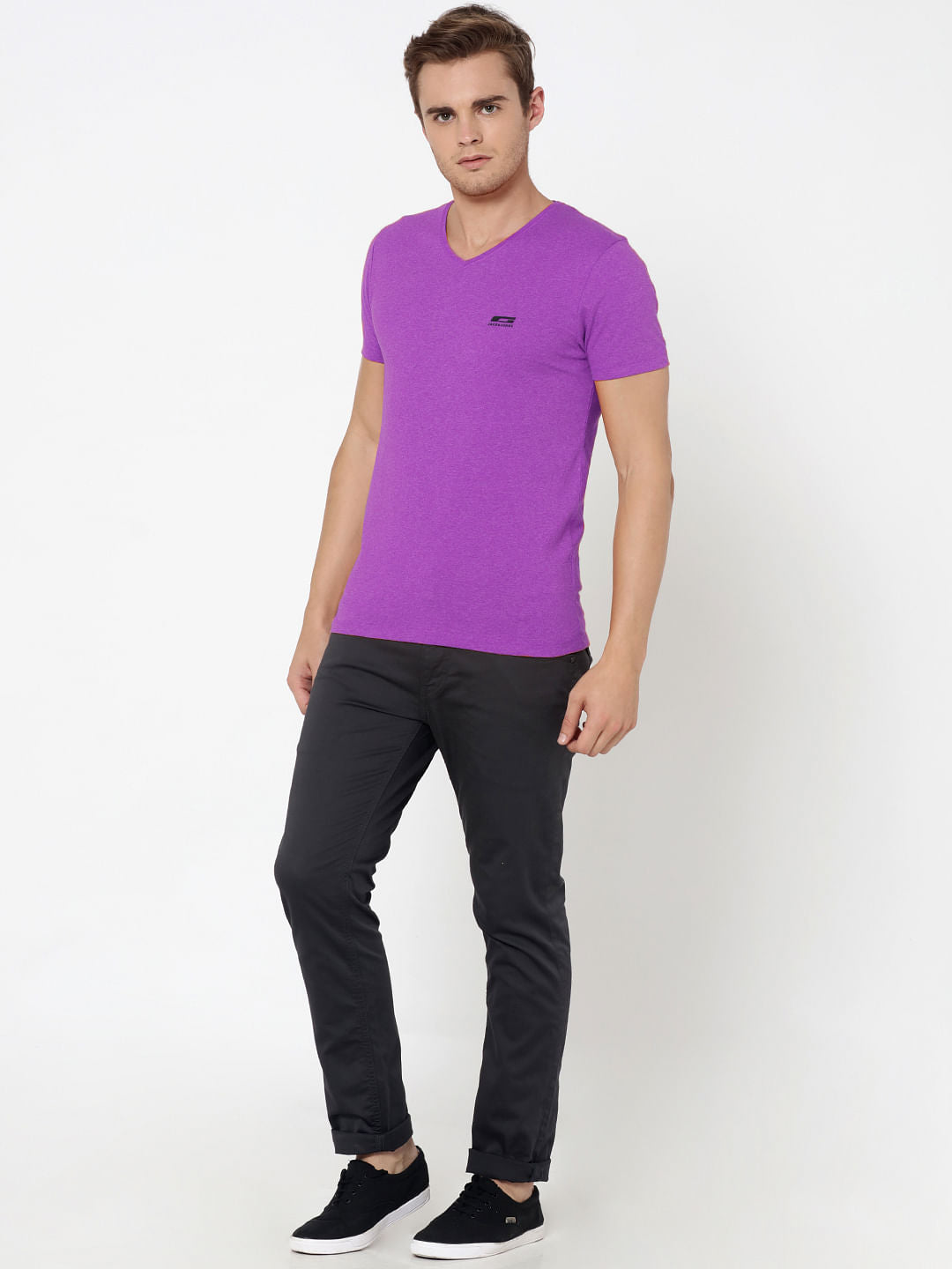 Pack Of Two V-Neck T-Shirts- Purple And Black