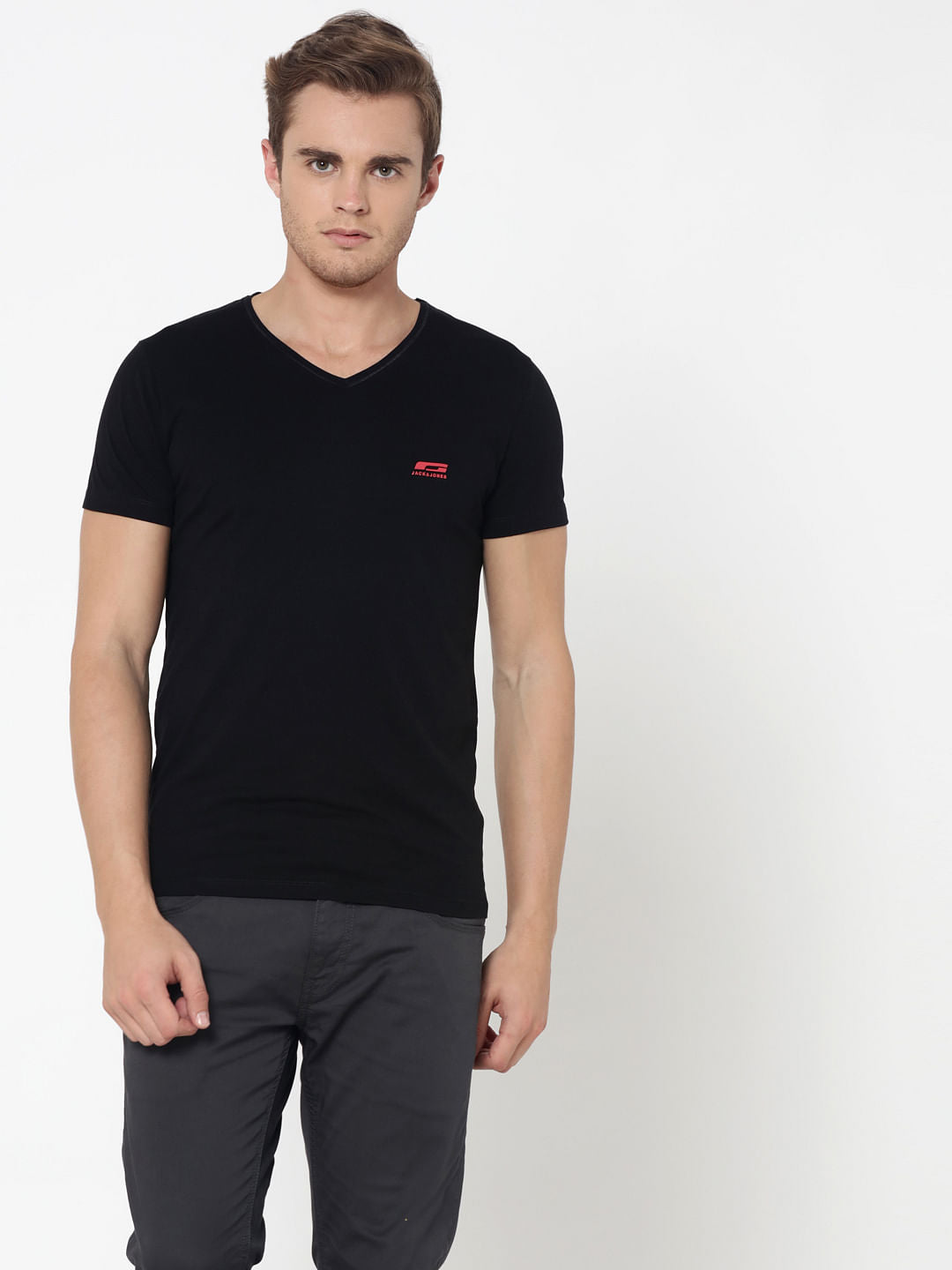 Pack Of Two V-Neck T-Shirts- Purple And Black