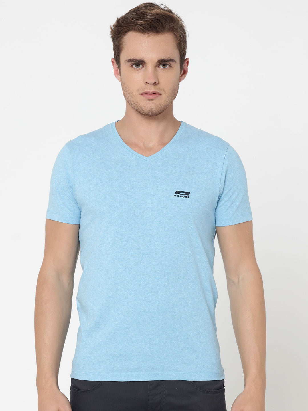 Pack Of Two V-Neck T-Shirts- Light Blue And White