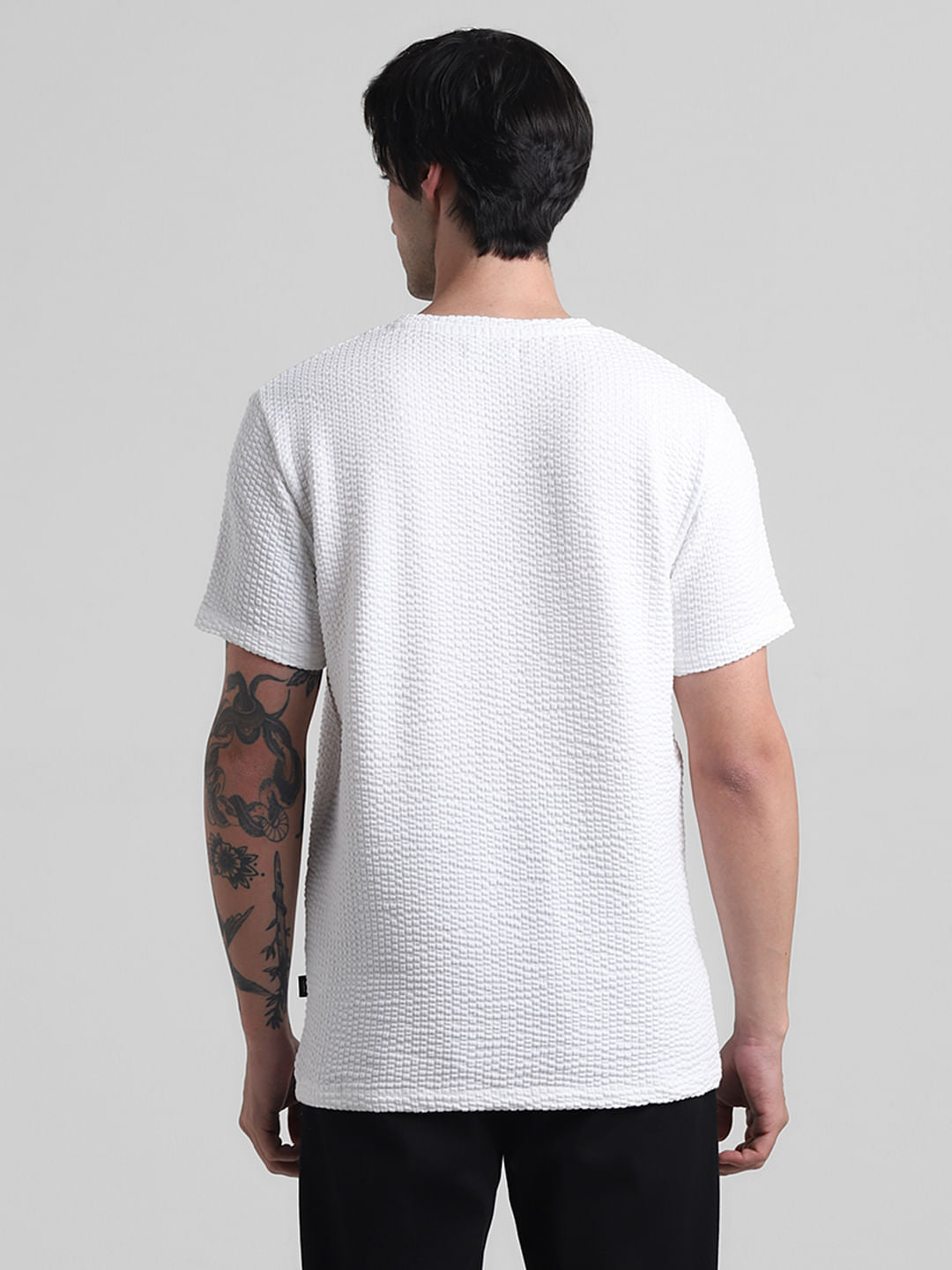 White Knitted Crew Neck T-shirt