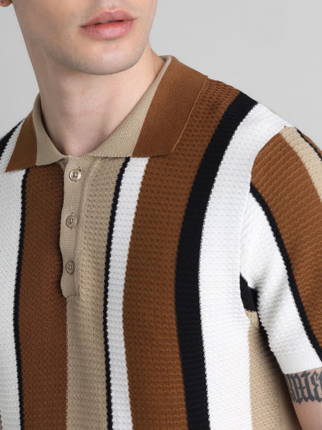 Brown Striped Knitted Polo