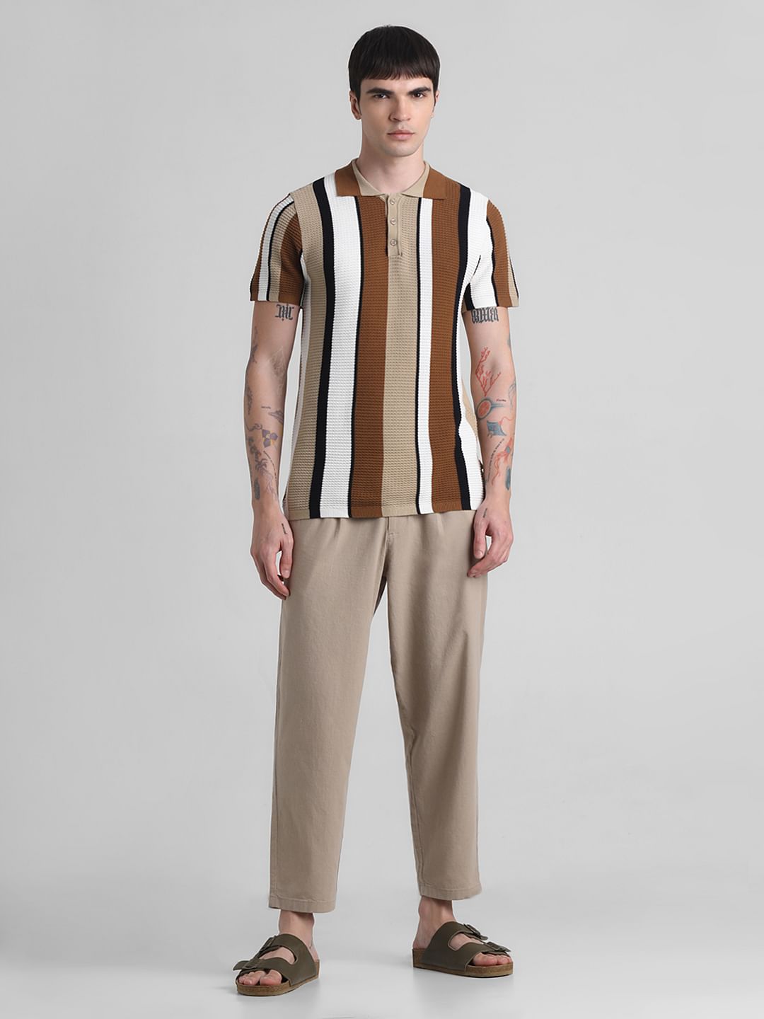 Brown Striped Knitted Polo
