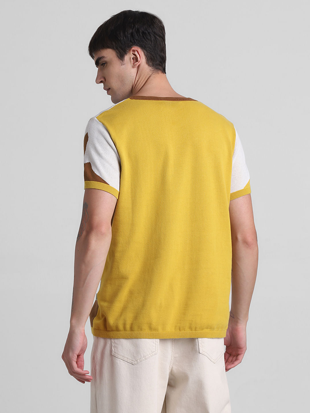 Yellow Abstract Print Jacquard T-shirt