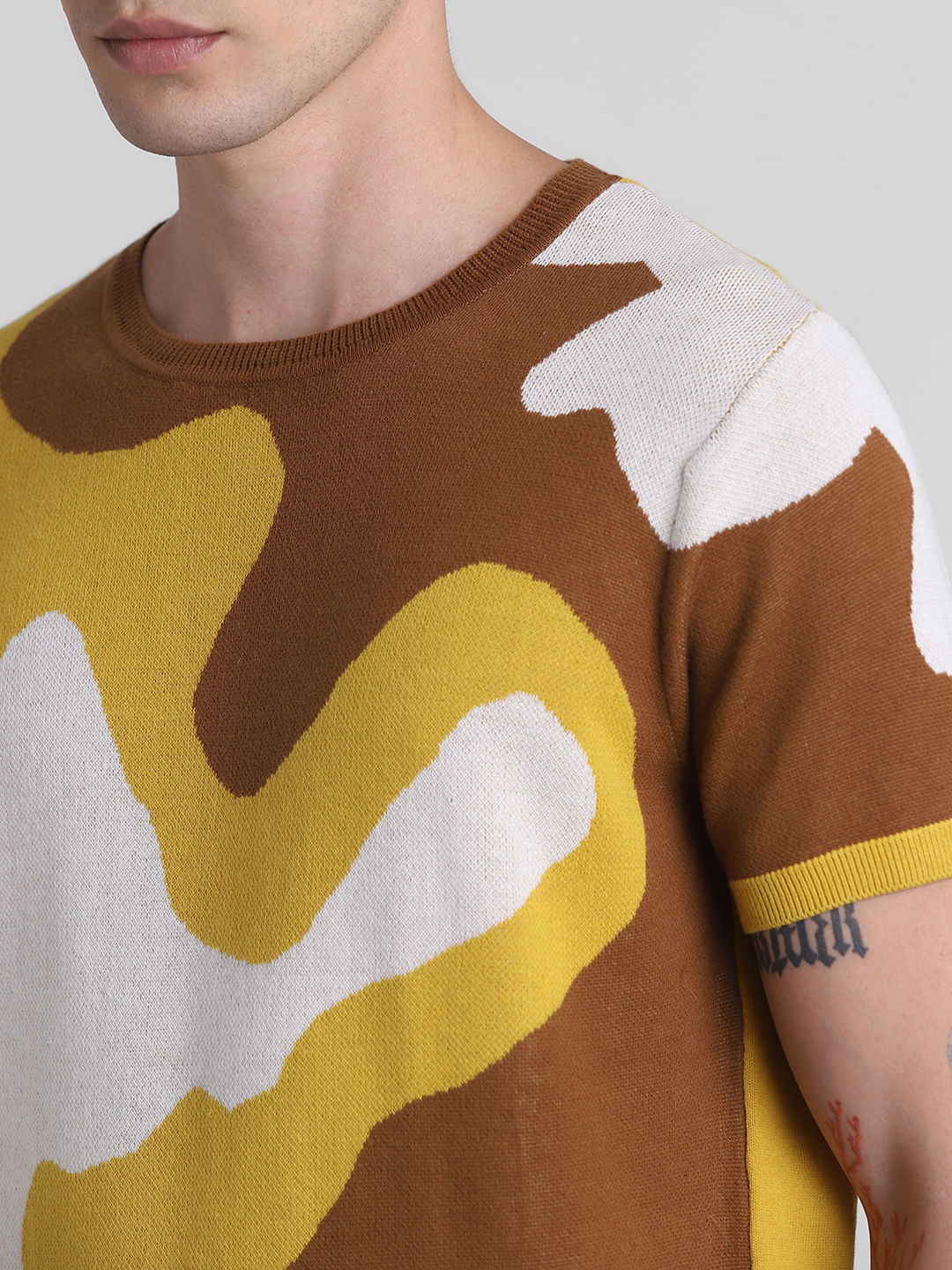 Yellow Abstract Print Jacquard T-shirt