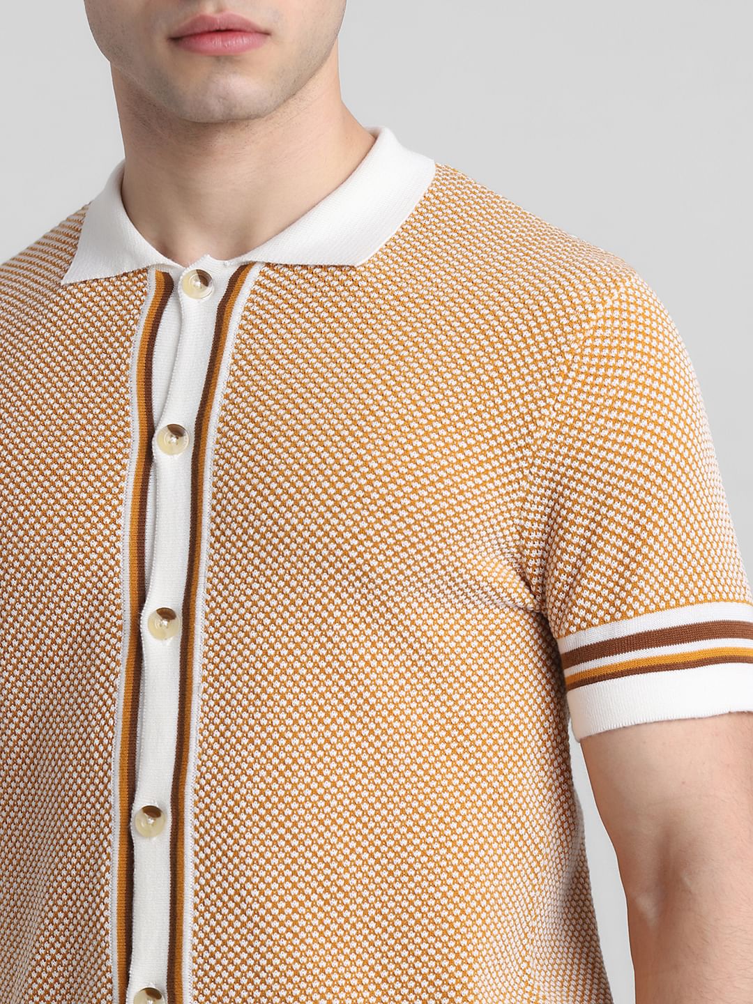 Yellow Front Open Jacquard Polo
