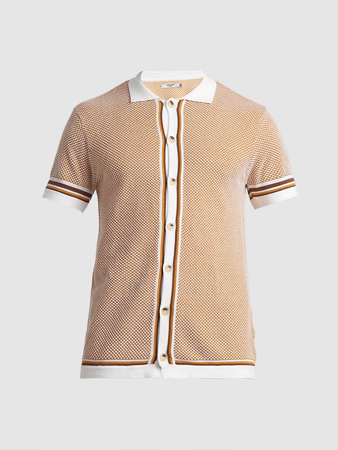 Yellow Front Open Jacquard Polo