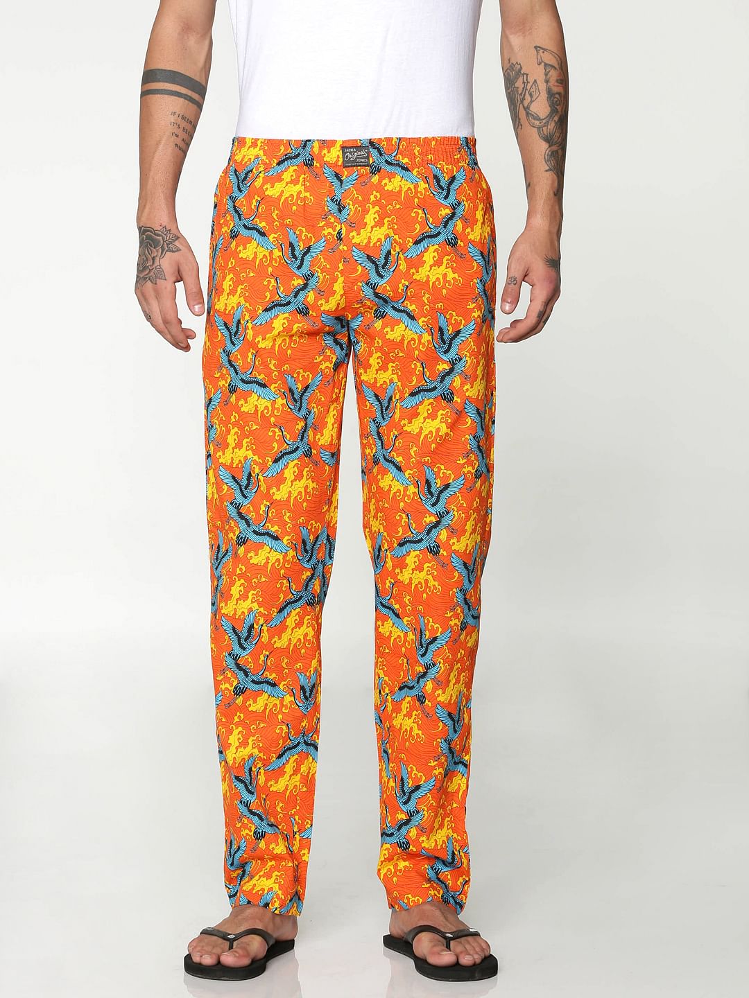 Rose All Over Flying Cranes Print Pyjama - S