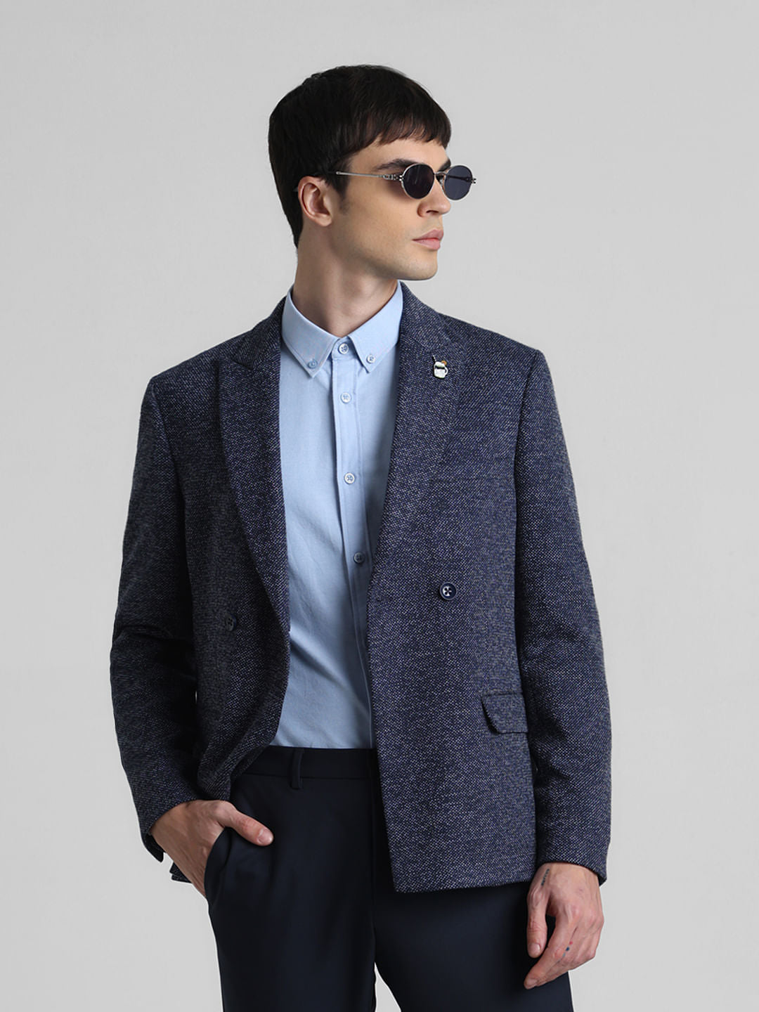 Navy Plain Slim Fit Blazer - 46