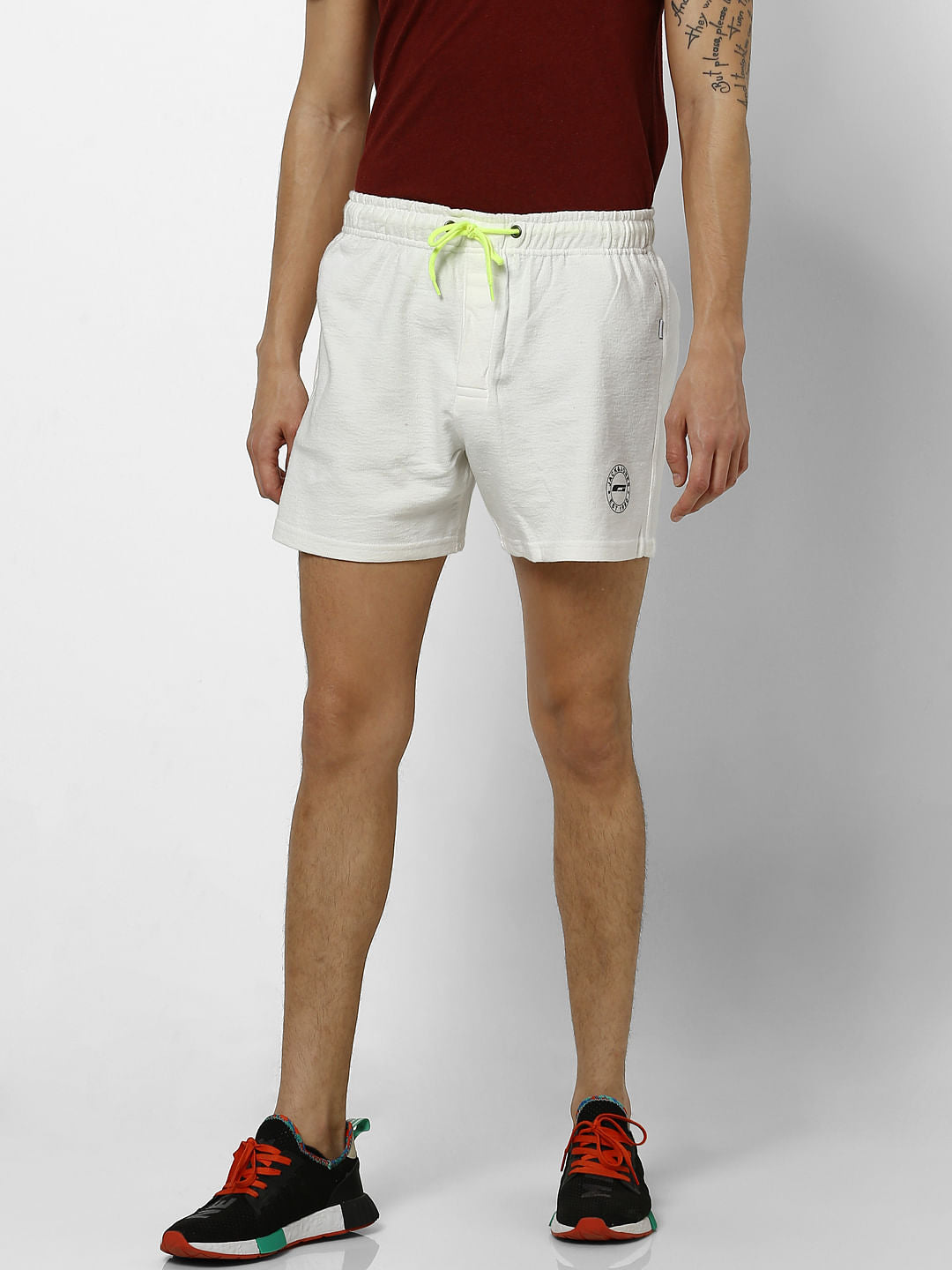 White Mid Rise Lounge Shorts