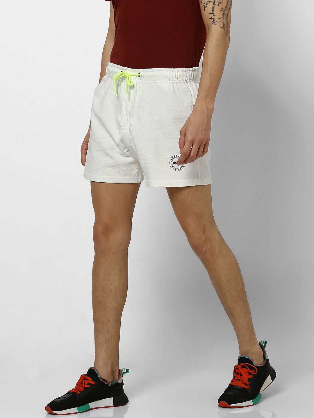 White Mid Rise Lounge Shorts
