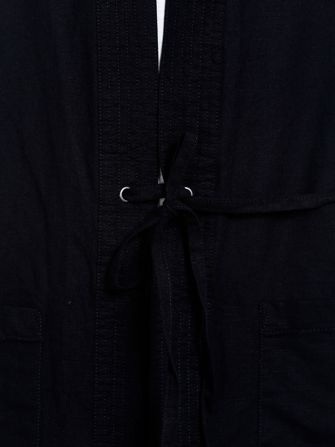 Black Front Tie Full Sleeves Overshirt