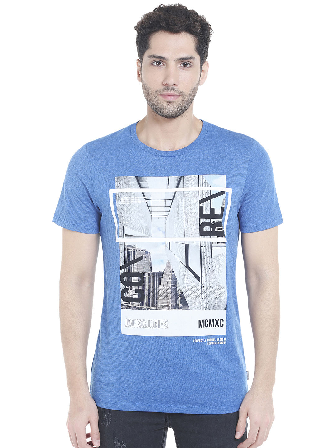 Blue Graphic Print Crew Neck T-shirt - S