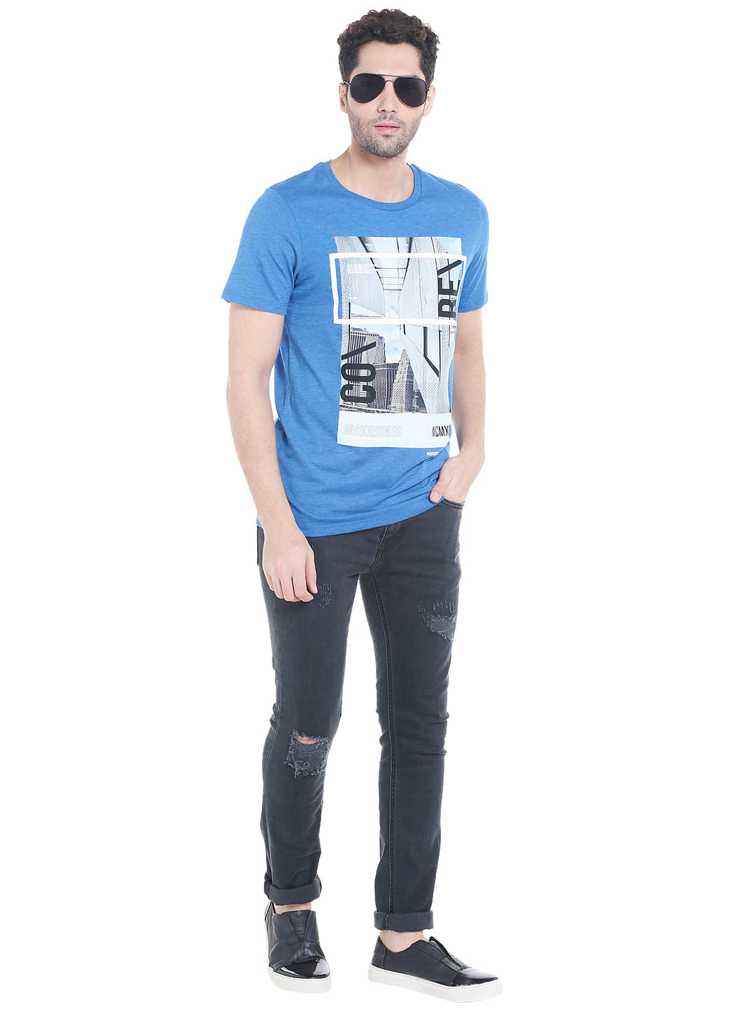 Blue Graphic Print Crew Neck T-shirt