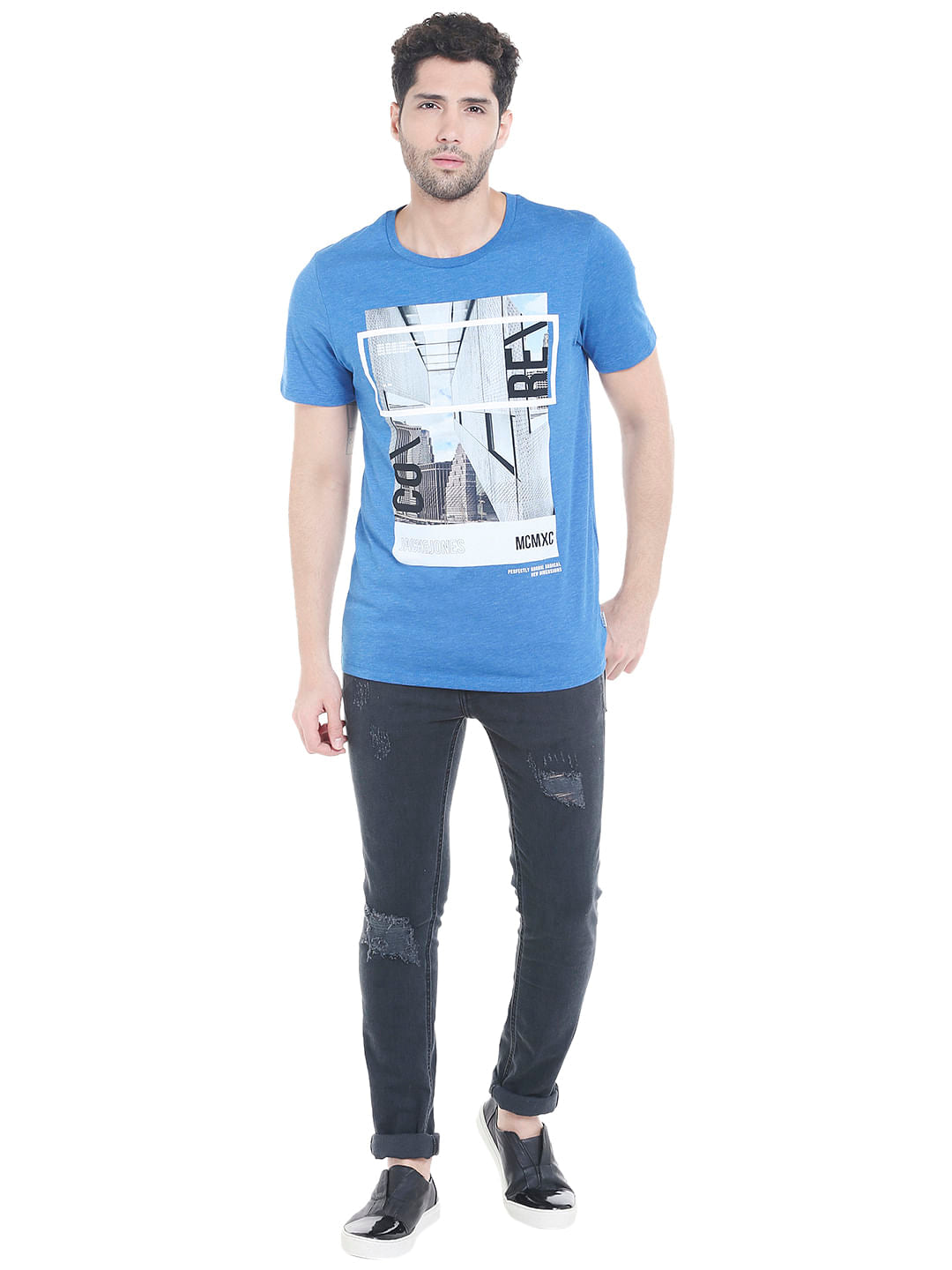 Blue Graphic Print Crew Neck T-shirt