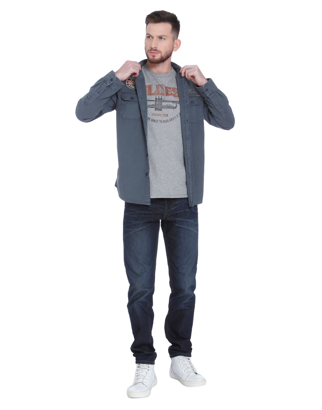 Grey Text Print Crew Neck T-shirt