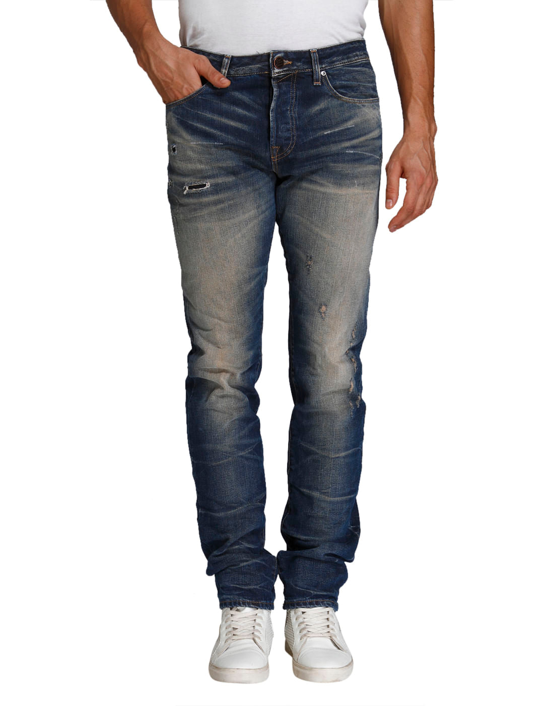 Blue Mid Rise Distressed Slim Fit Jeans - 28/32