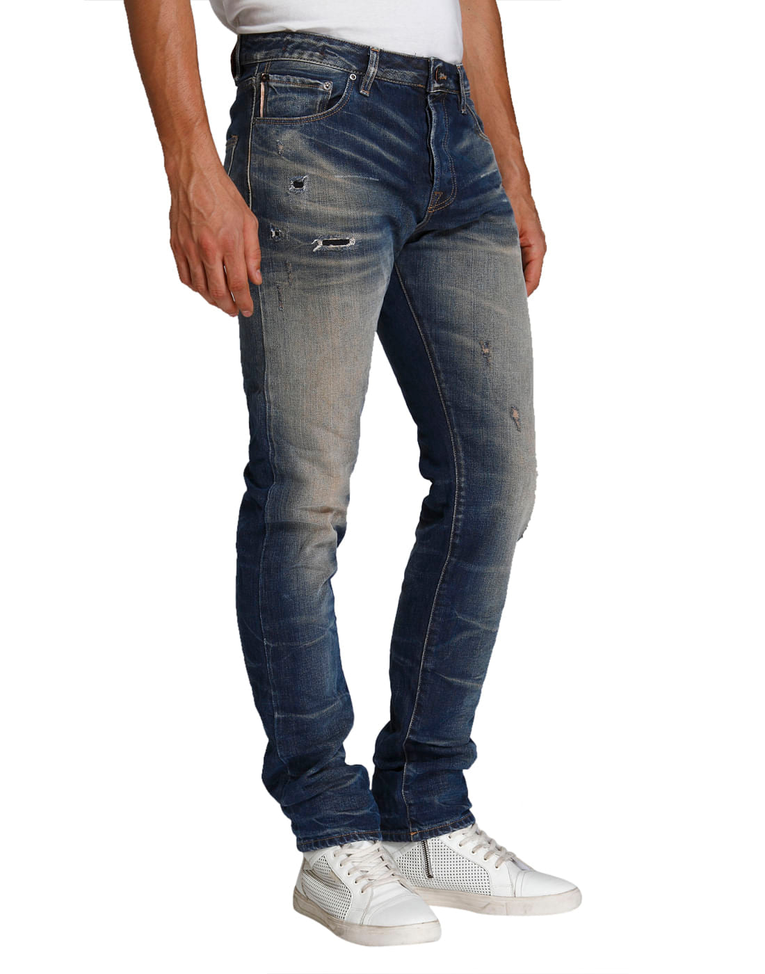 Blue Mid Rise Distressed Slim Fit Jeans