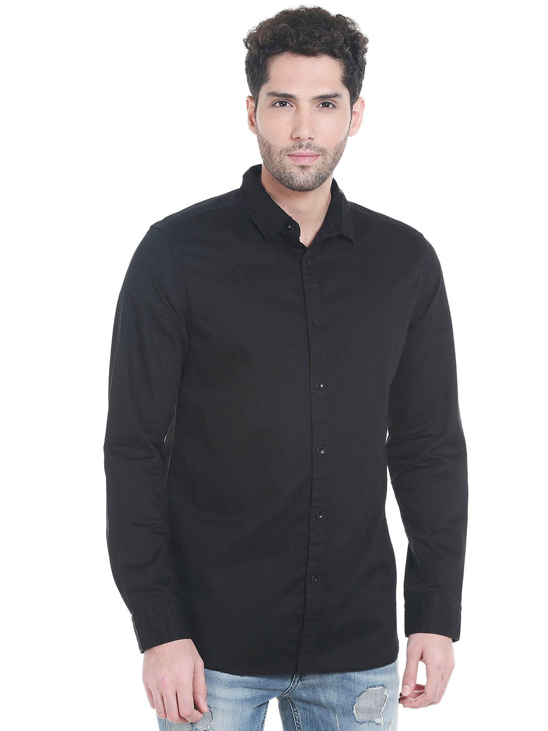 Black Slogan Print Full Sleeves Shirt - S