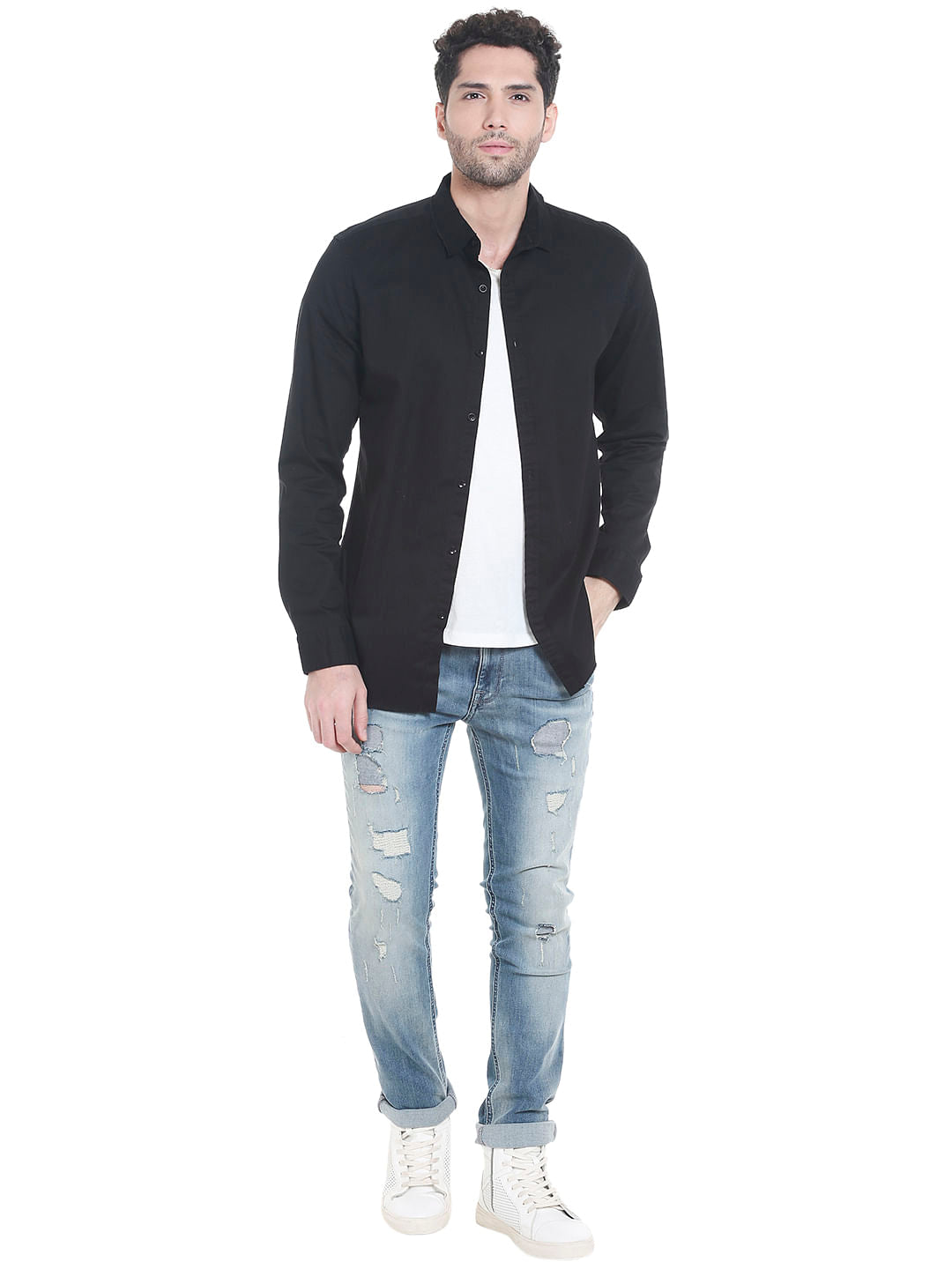 Black Slogan Print Full Sleeves Shirt