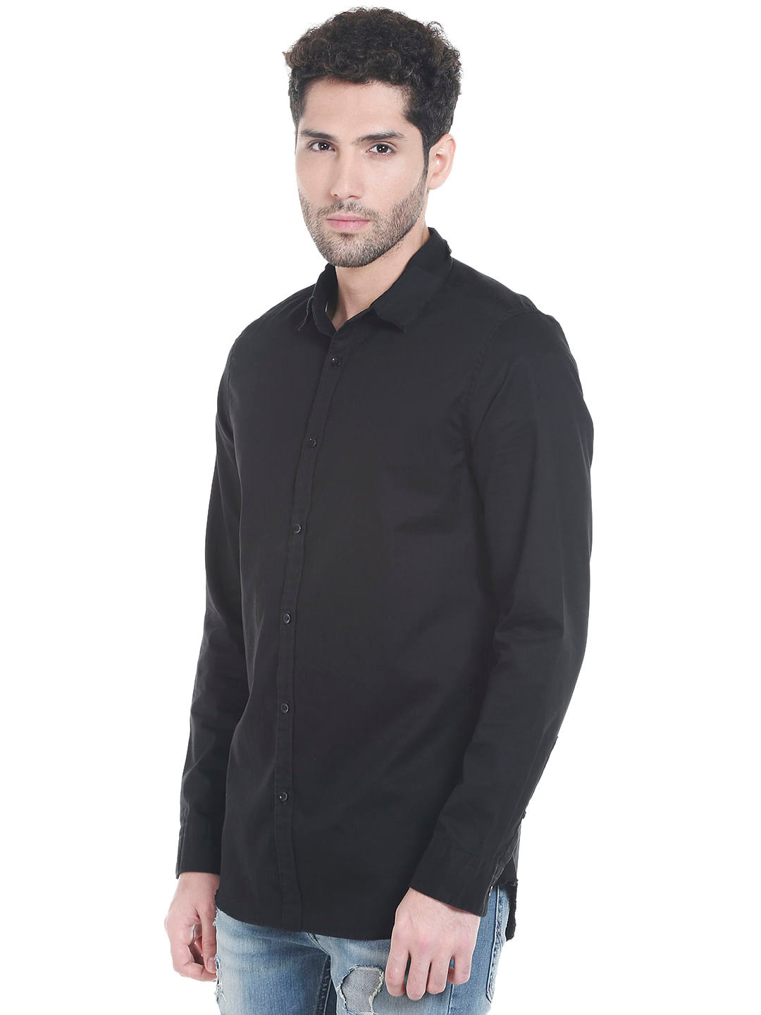 Black Slogan Print Full Sleeves Shirt