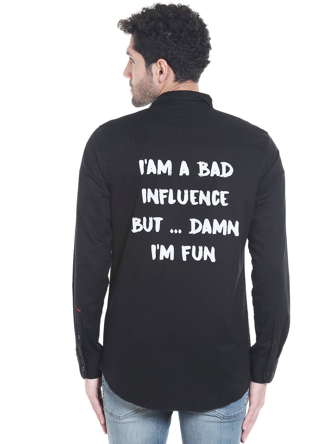 Black Slogan Print Full Sleeves Shirt