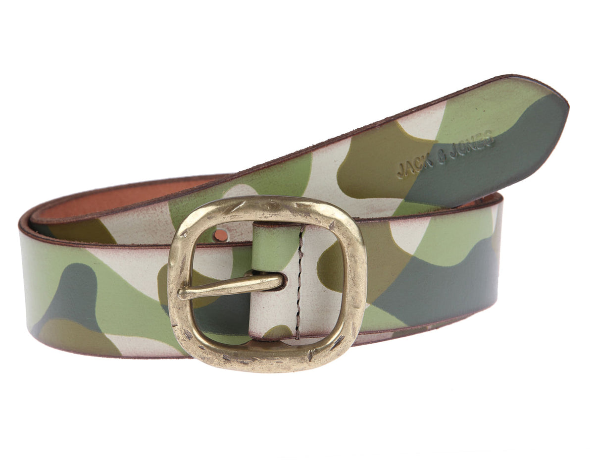 Green Camo Leather Belt - 32