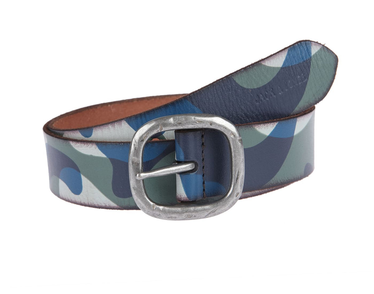 Blue Camo Leather Belt - 32