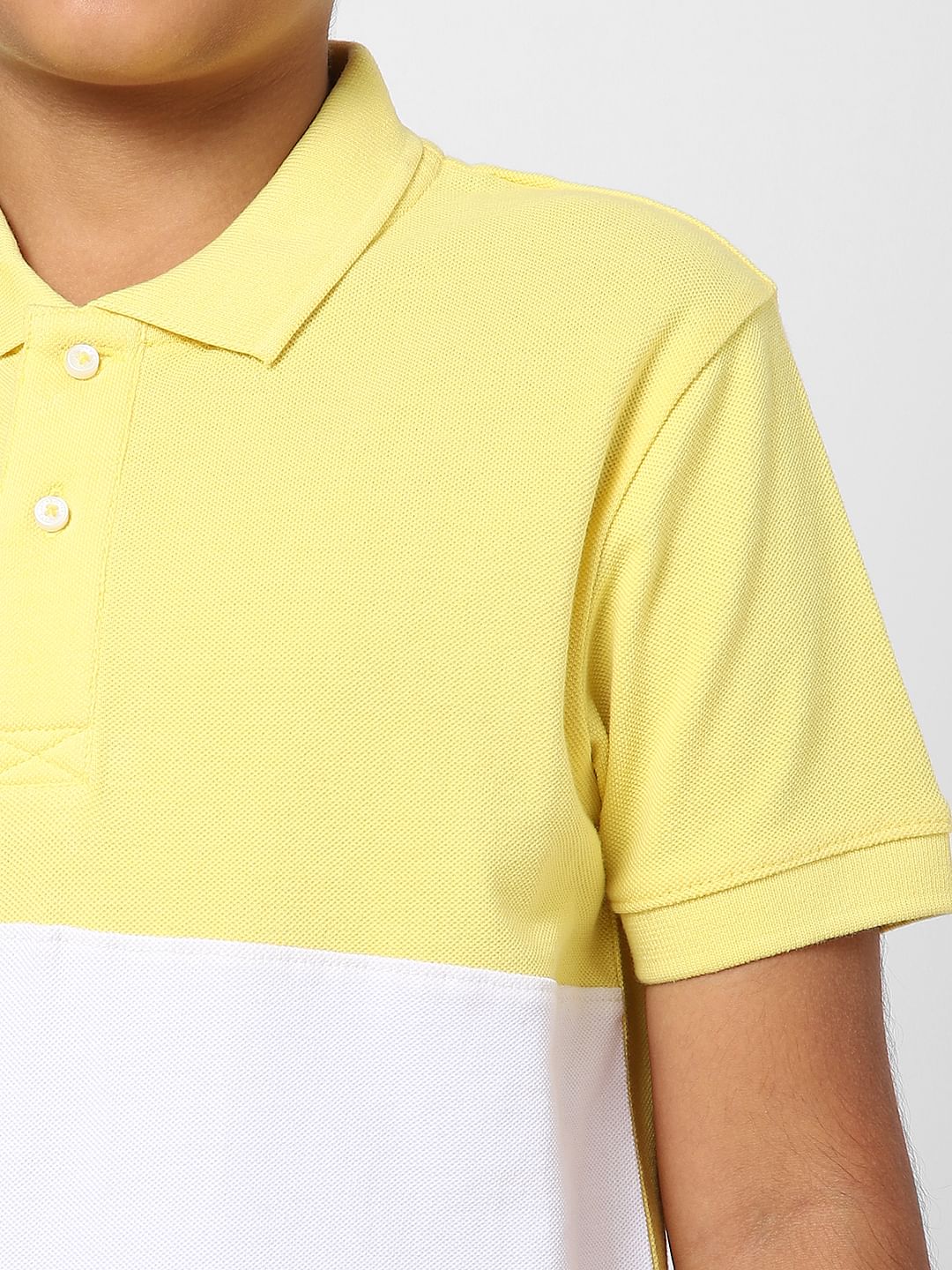 Boys Yellow Colourblocked Polo Neck T-shirt