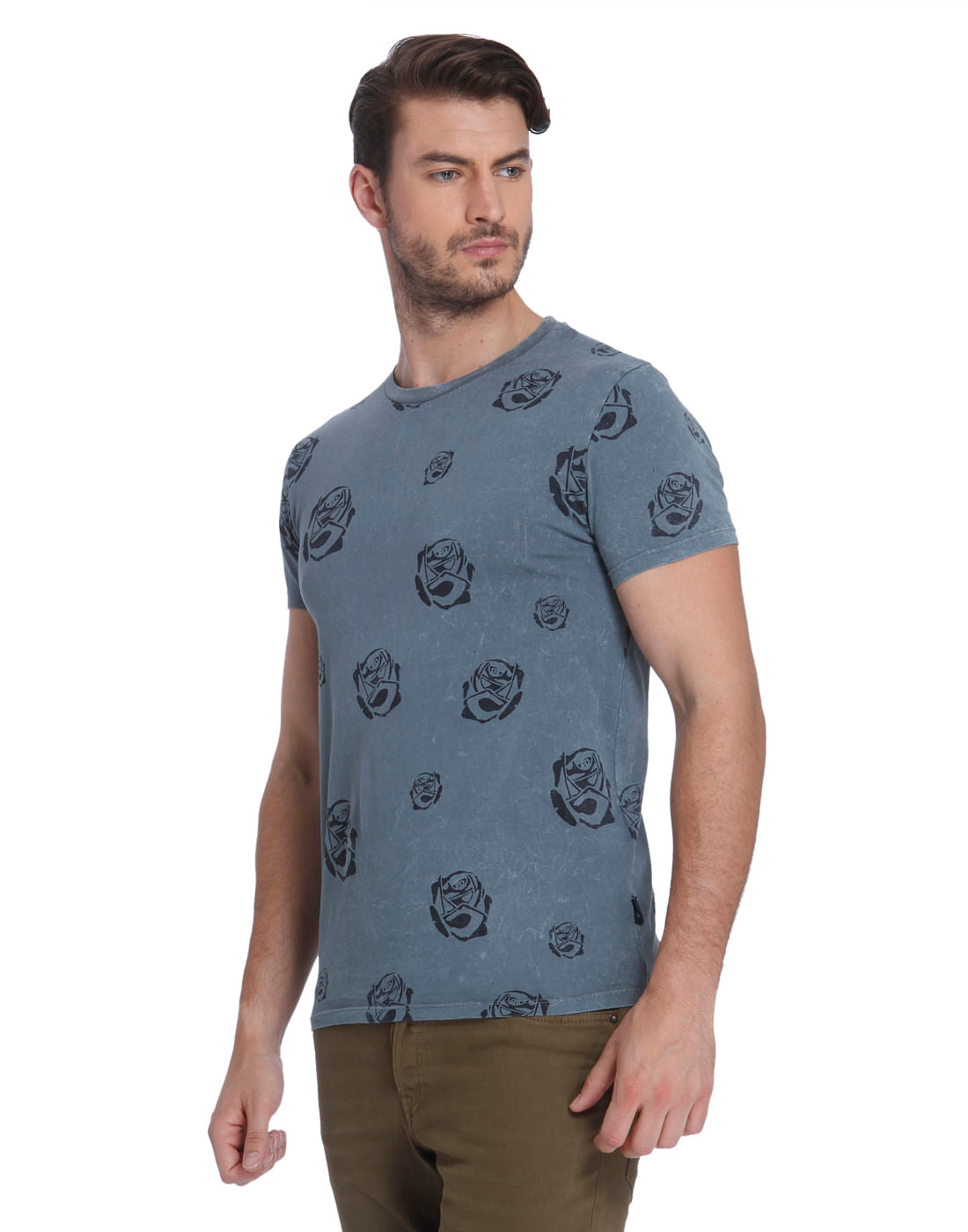 Grey Graphic Print Crew Neck T-shirt