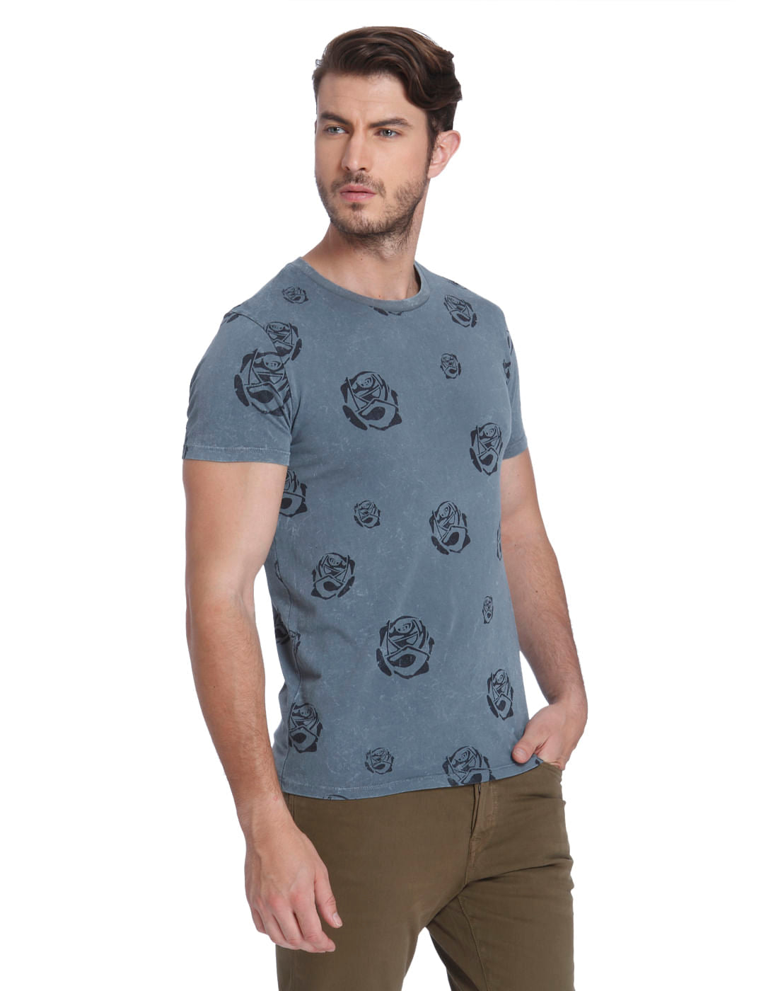 Grey Graphic Print Crew Neck T-shirt