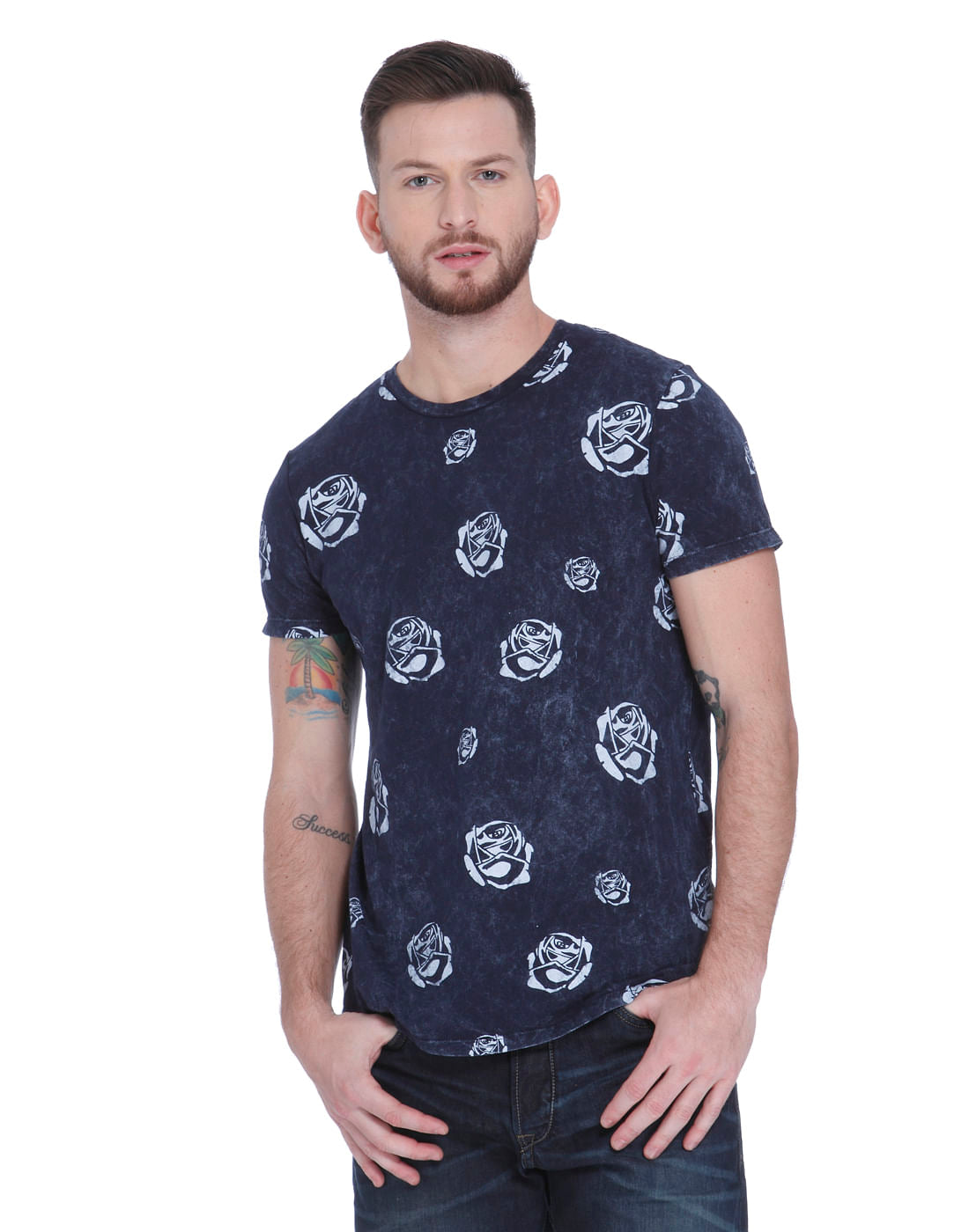 Blue Graphic Print Crew Neck T-shirt - S