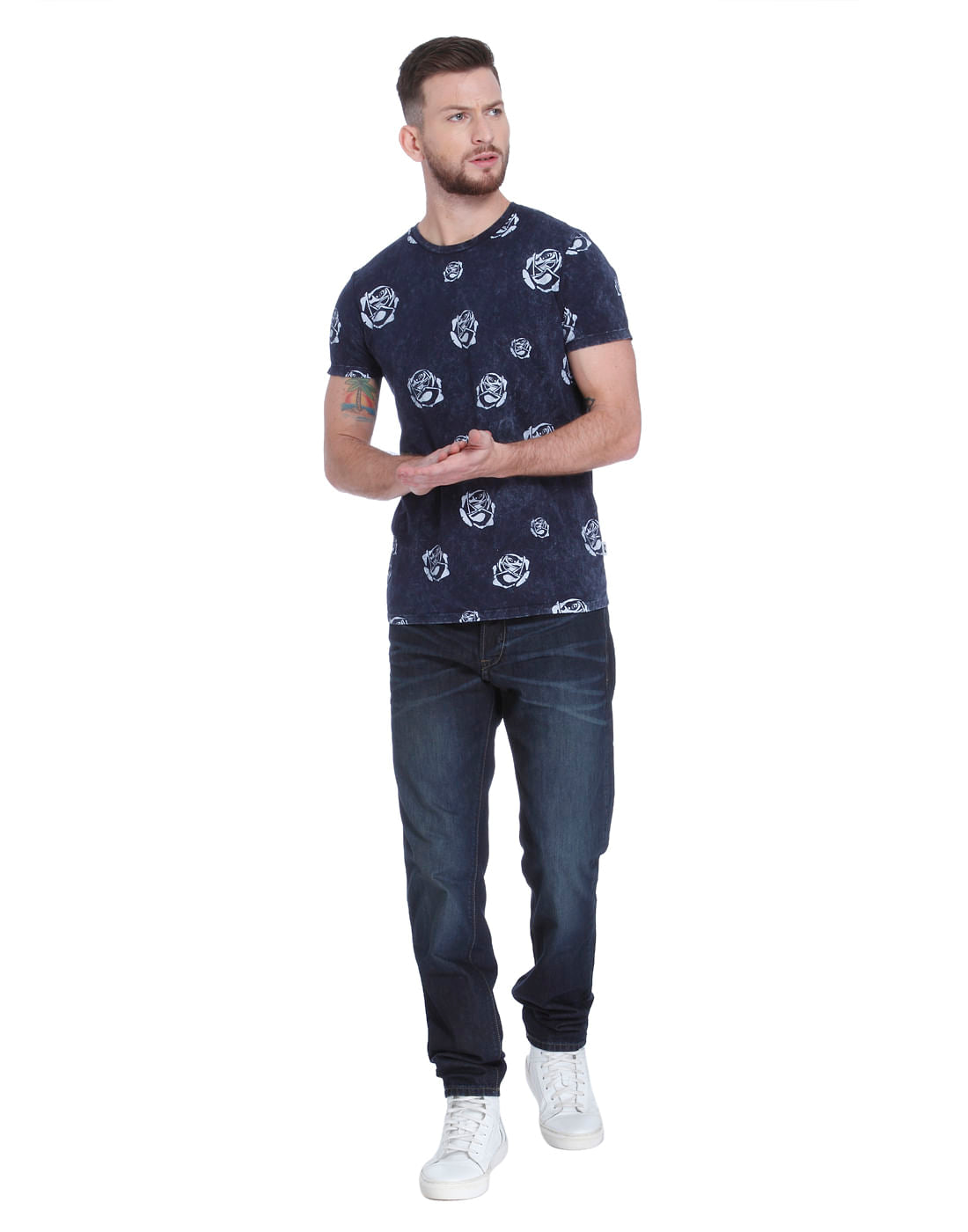 Blue Graphic Print Crew Neck T-shirt