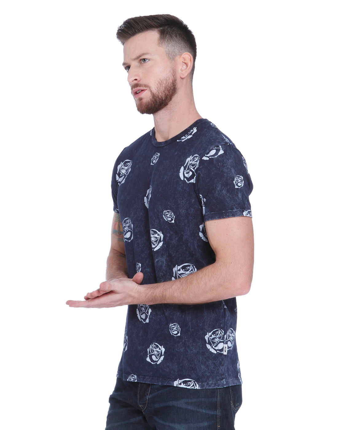 Blue Graphic Print Crew Neck T-shirt