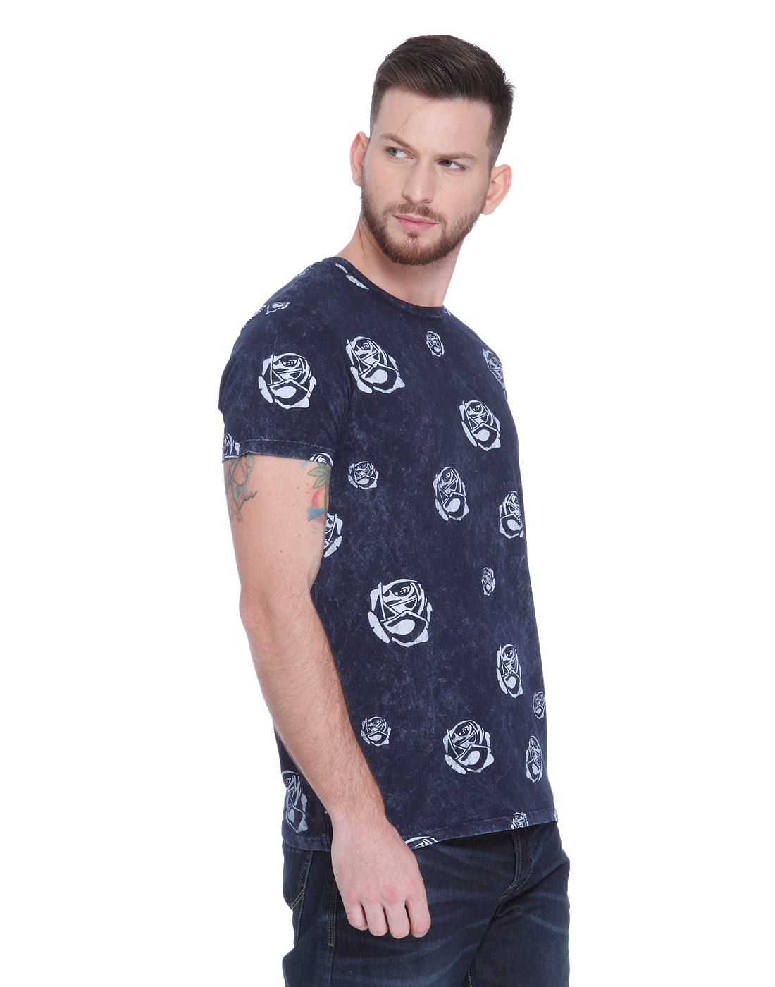 Blue Graphic Print Crew Neck T-shirt