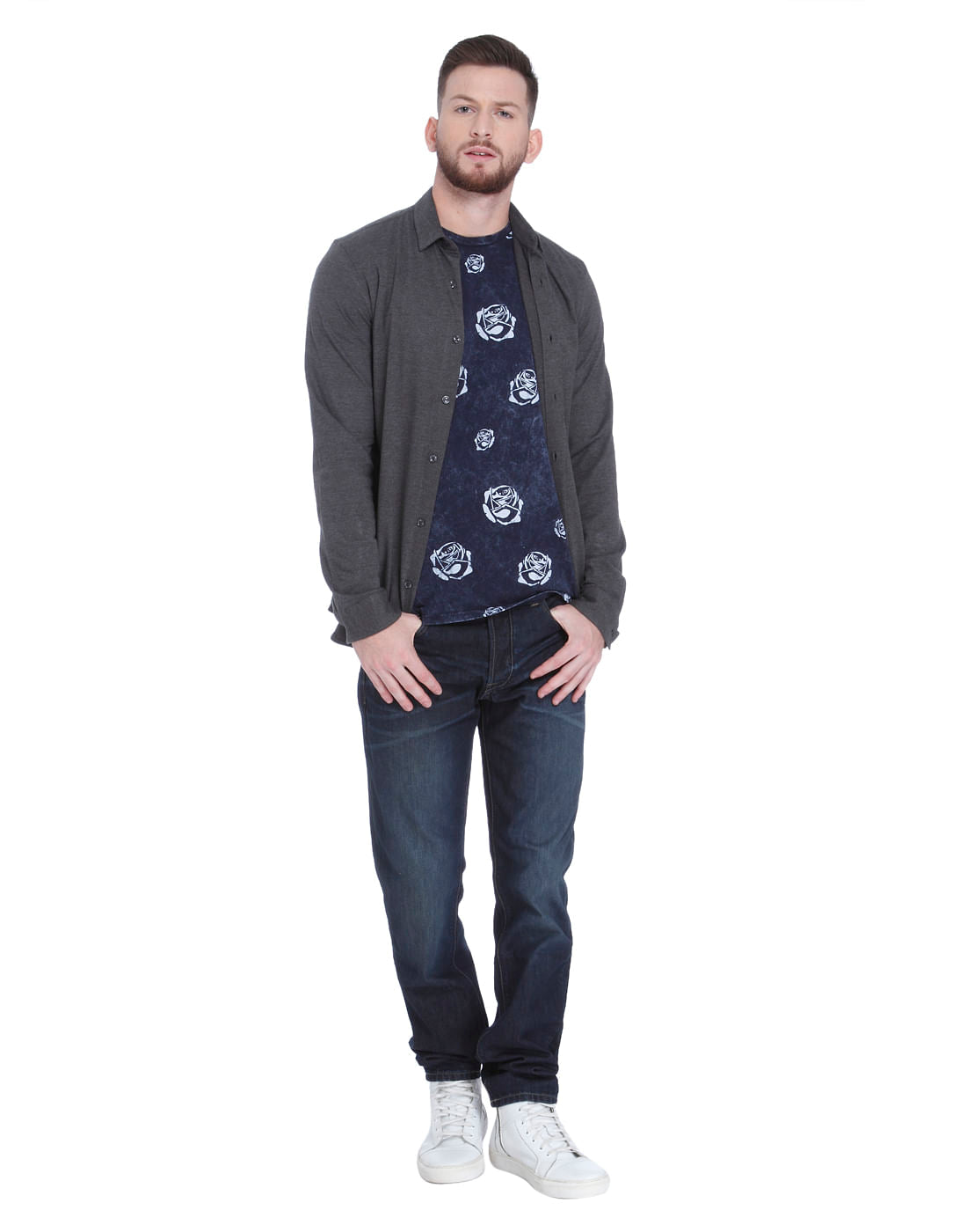 Blue Graphic Print Crew Neck T-shirt