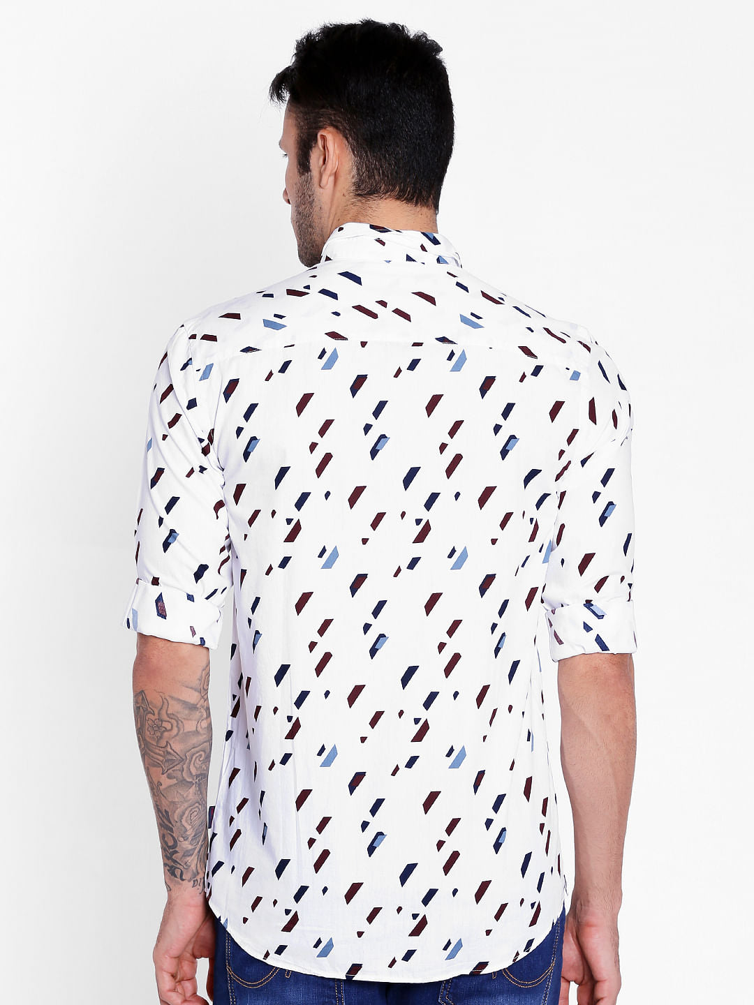 White Geometric Print Full Sleeves Shirt
