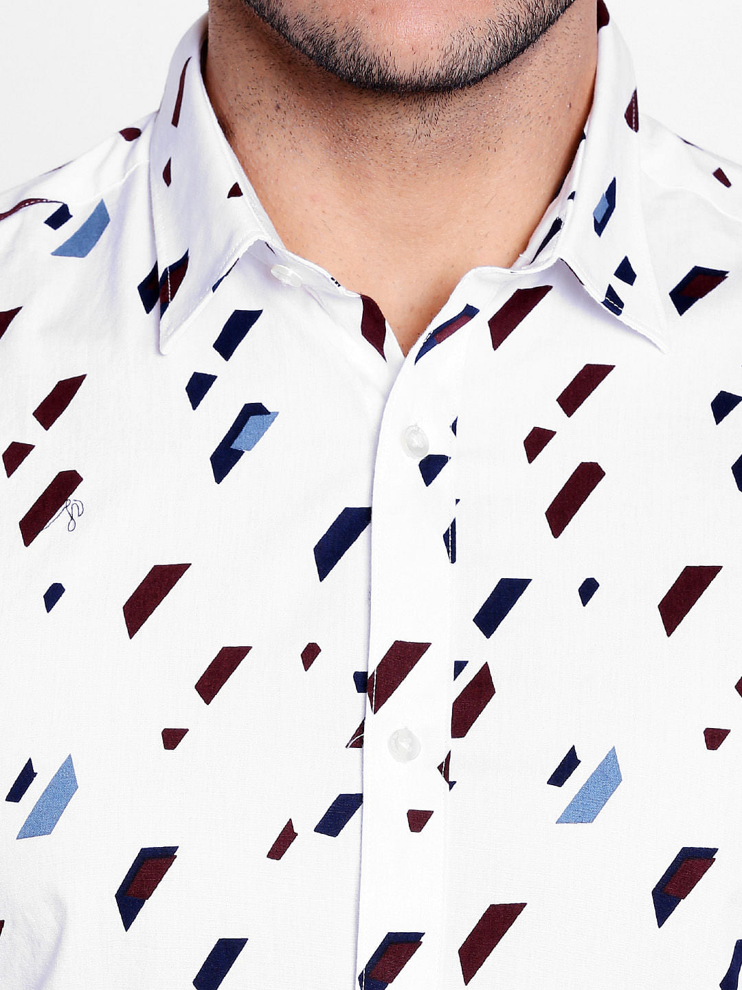 White Geometric Print Full Sleeves Shirt