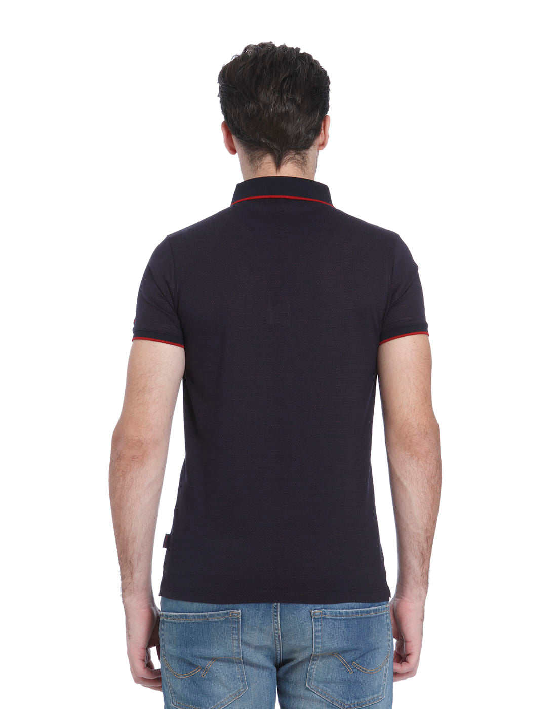 Navy Blue Dobby Polo Neck T-shirt