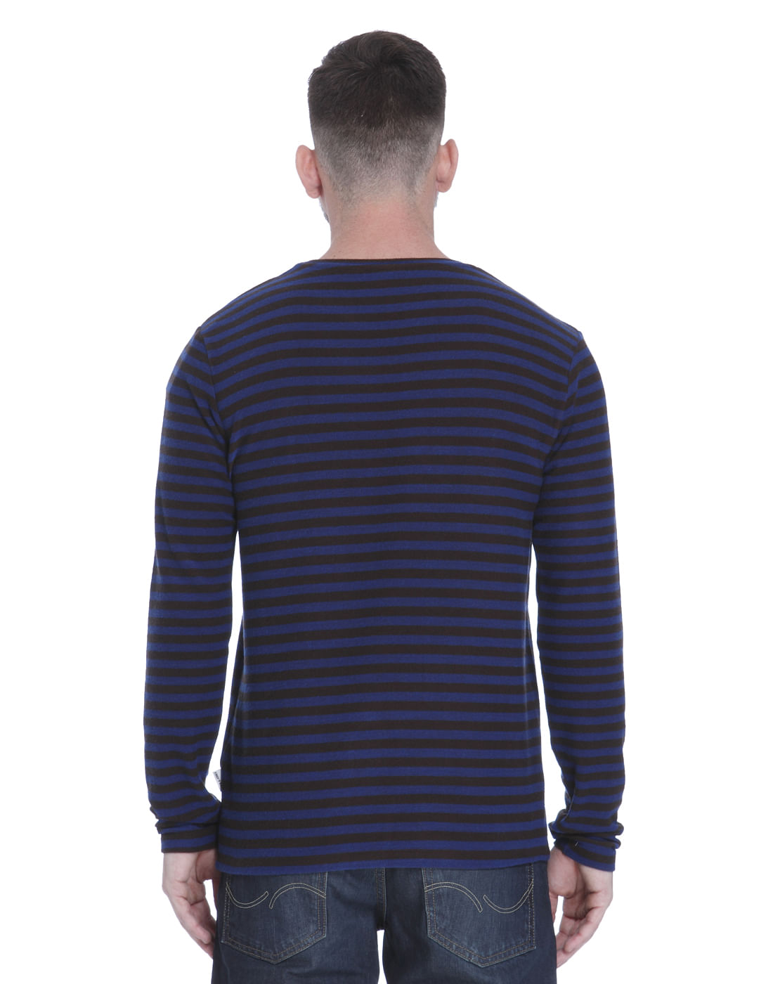 Blue Striped Full Sleeves Crew Neck T-shirt