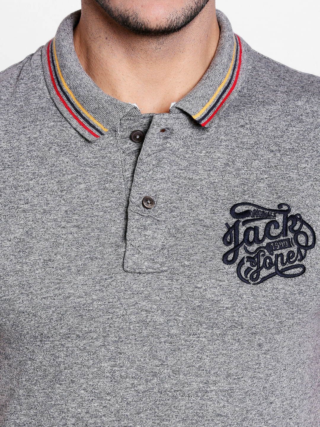 Grey Logo Print Polo Neck T-shirt