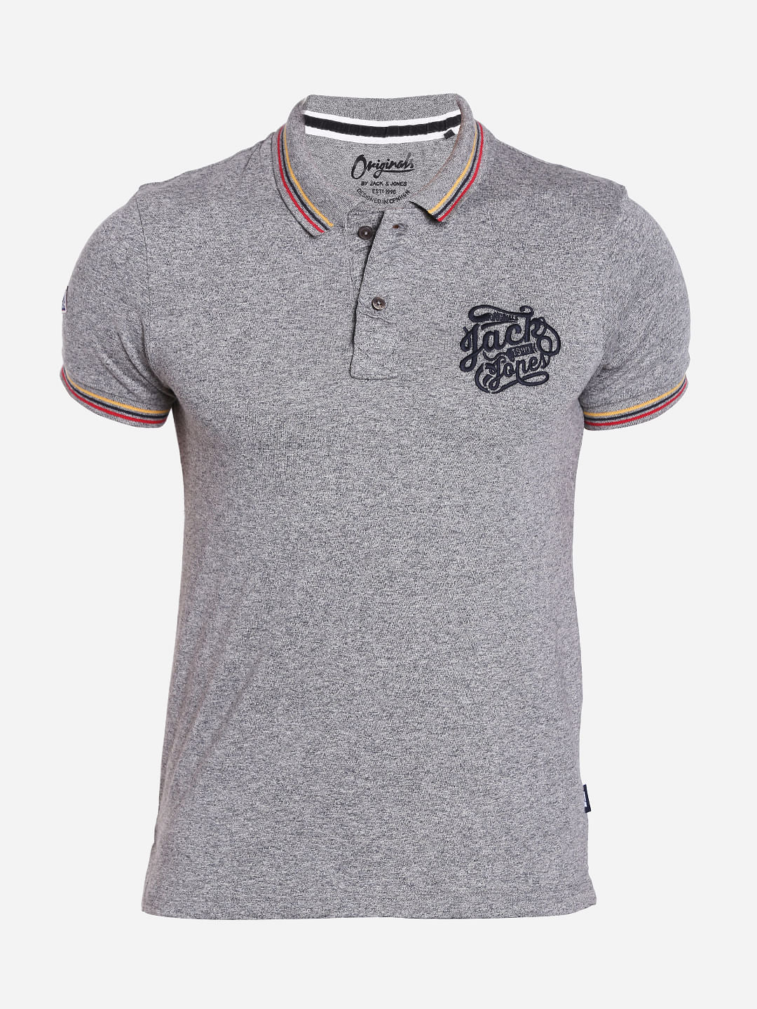 Grey Logo Print Polo Neck T-shirt