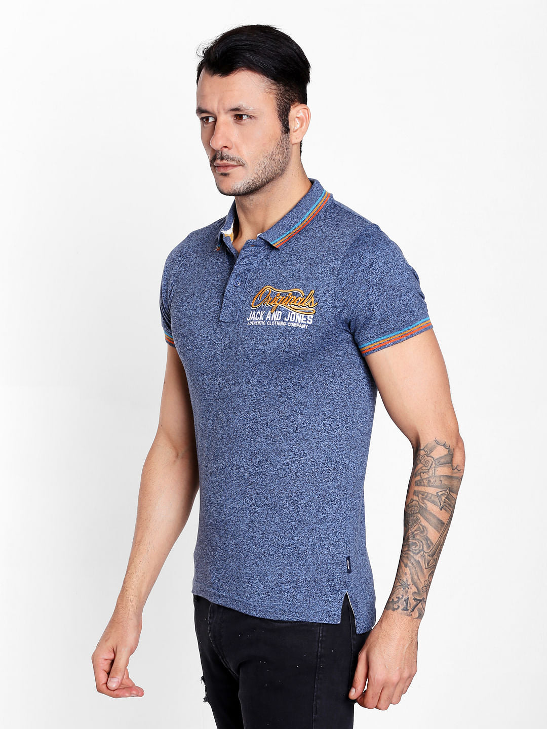 Blue Logo Print Polo Neck T-shirt