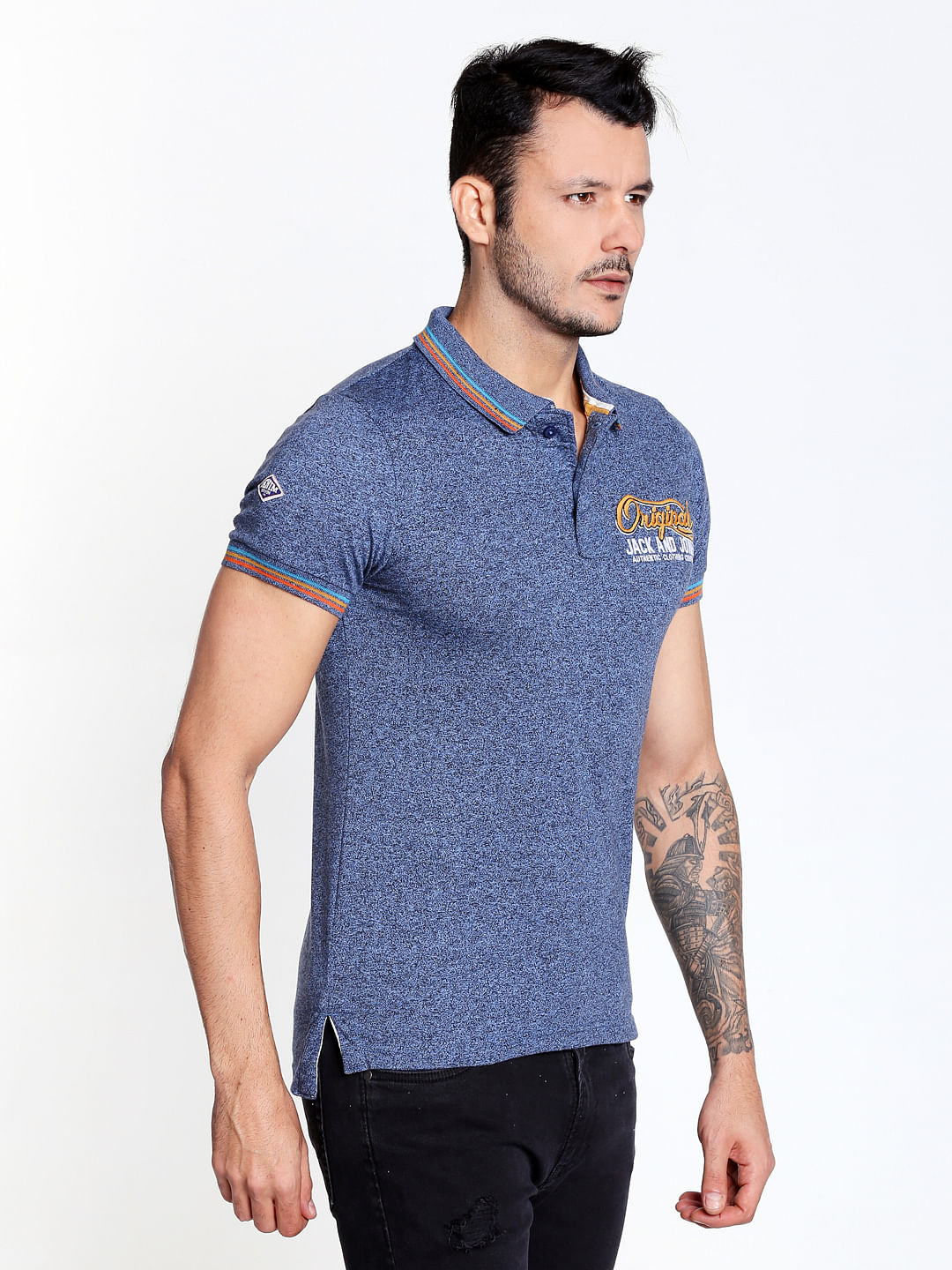 Blue Logo Print Polo Neck T-shirt