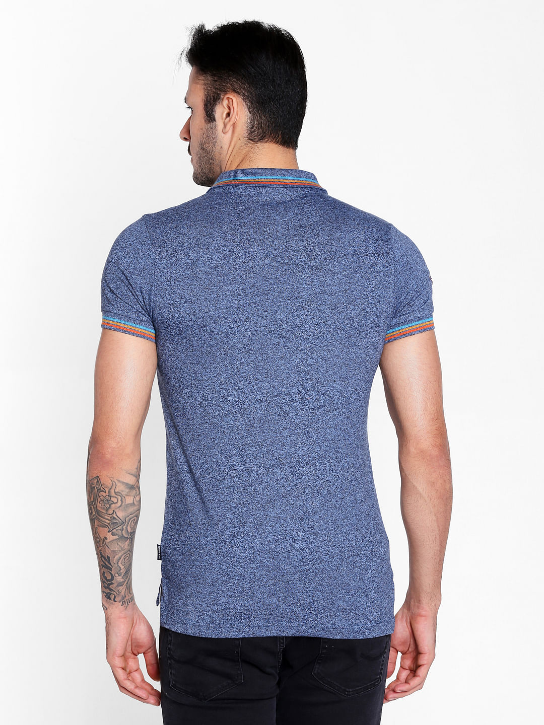 Blue Logo Print Polo Neck T-shirt