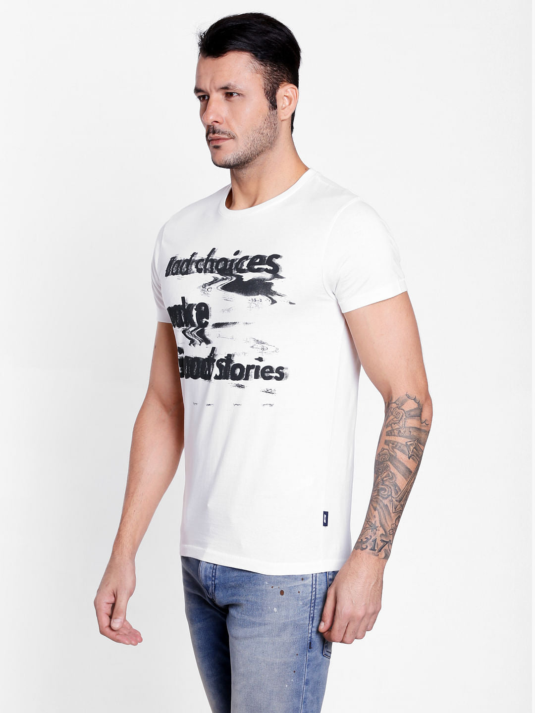 White Text Print Crew Neck T-Shirt