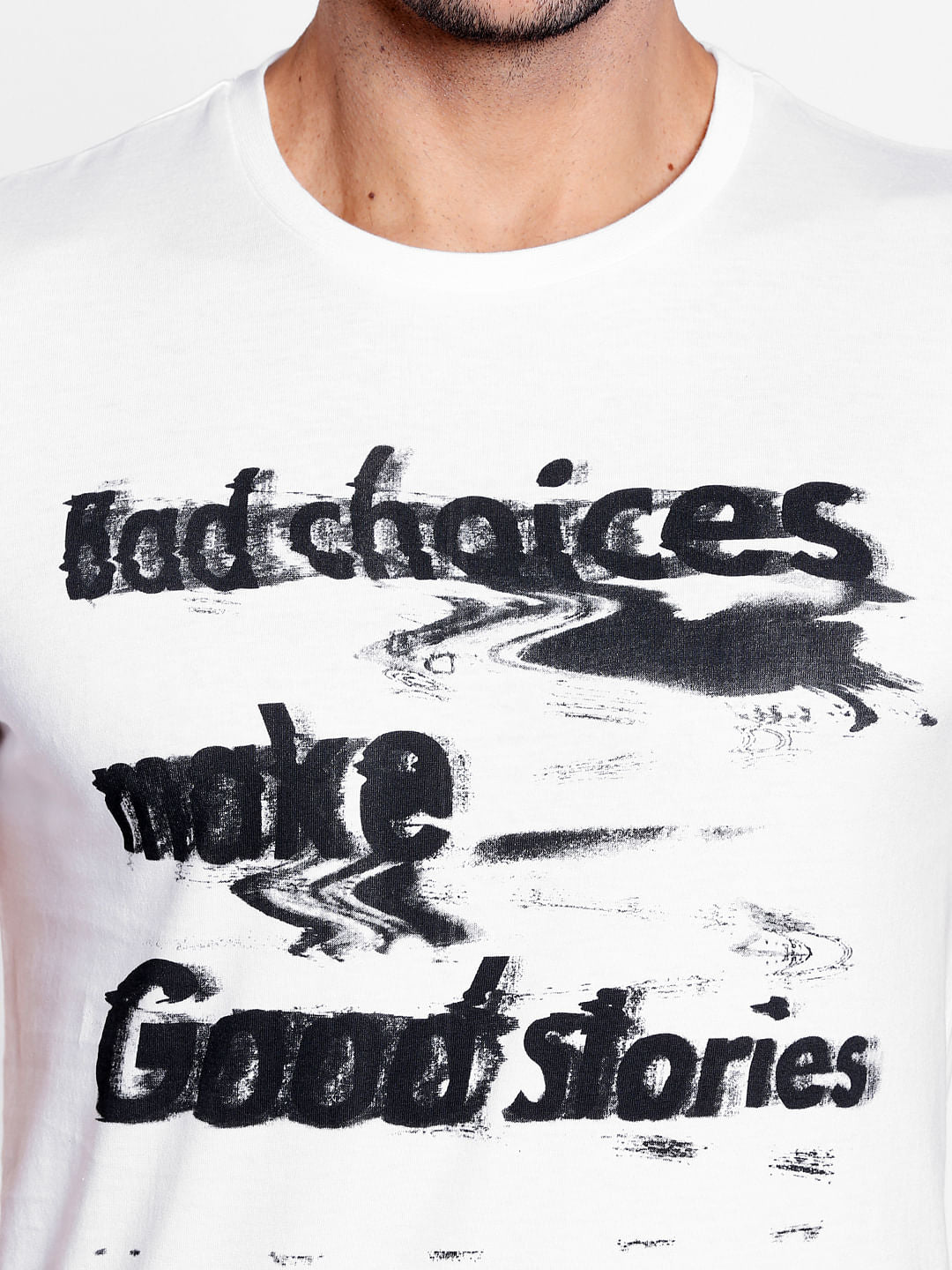 White Text Print Crew Neck T-Shirt
