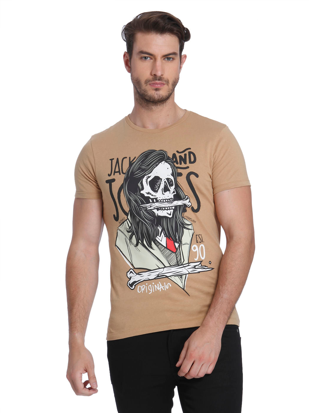 Brown Graphic Print Crew Neck T-shirt - S